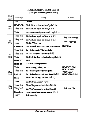 Kế hoạch bài học tuần 4 lớp 4 - Năm học 2016-2017 - Lê Văn Hoàn